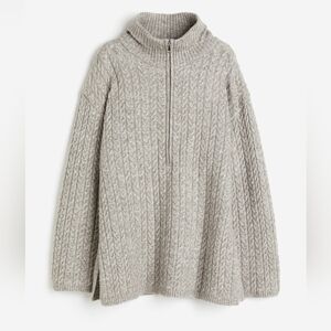 H&M Light Gray Cable Knit Sweater- Zip-top Jumper- Large